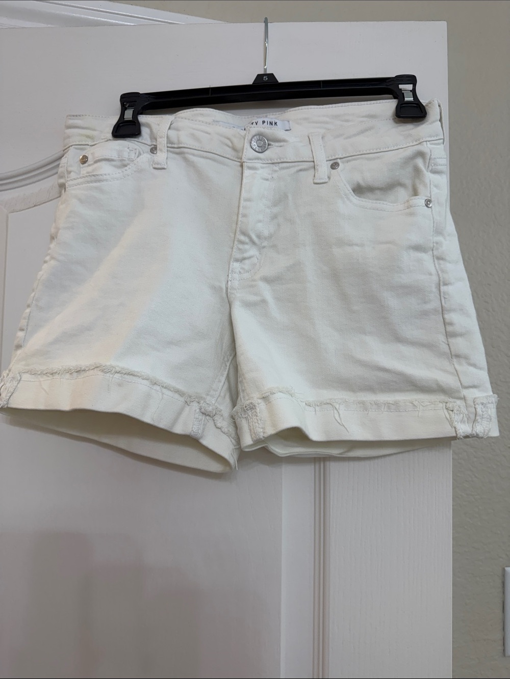 Celebrity Pink White Frayed Hem Denim Shorts
